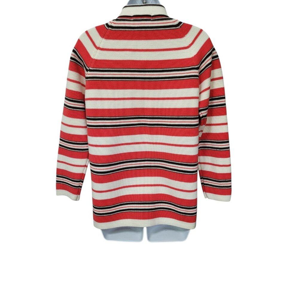 Vintage Full Fashioned Hand Loomed Womens Sweater S/M Coral White Black Stripe - Picture 6 of 14